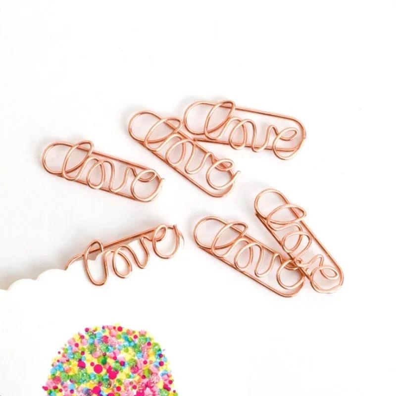 

10pcs/pack Cute Love Paper Clips Metal Bookmark for Books Planner Clip Scrapbooking Ticket Holder Clamp Office Binding Supplies