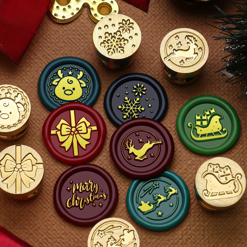 

15mm Christmas Series Wax Seal Stamp Copper Head Embossed Process Stamp Sealing DIY Cards Scrapbooking Wedding Invitation Decor