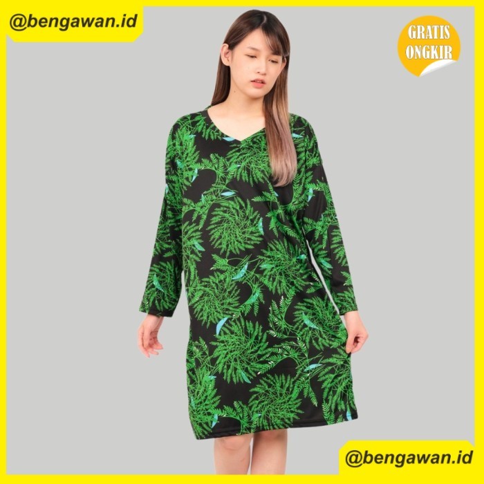 (MONE) Monelina LANCE Daster Jumbo Wanita Lengan Panjang - Hitam, XXL