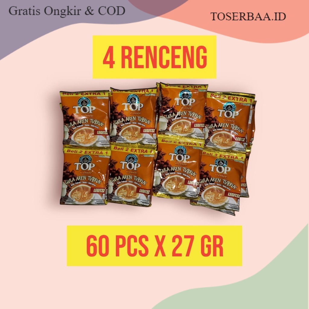 

4 Renceng TOP Kopi Gula Aren 3in1 Instant Coffee Sachet (60 pcs x 27gr)