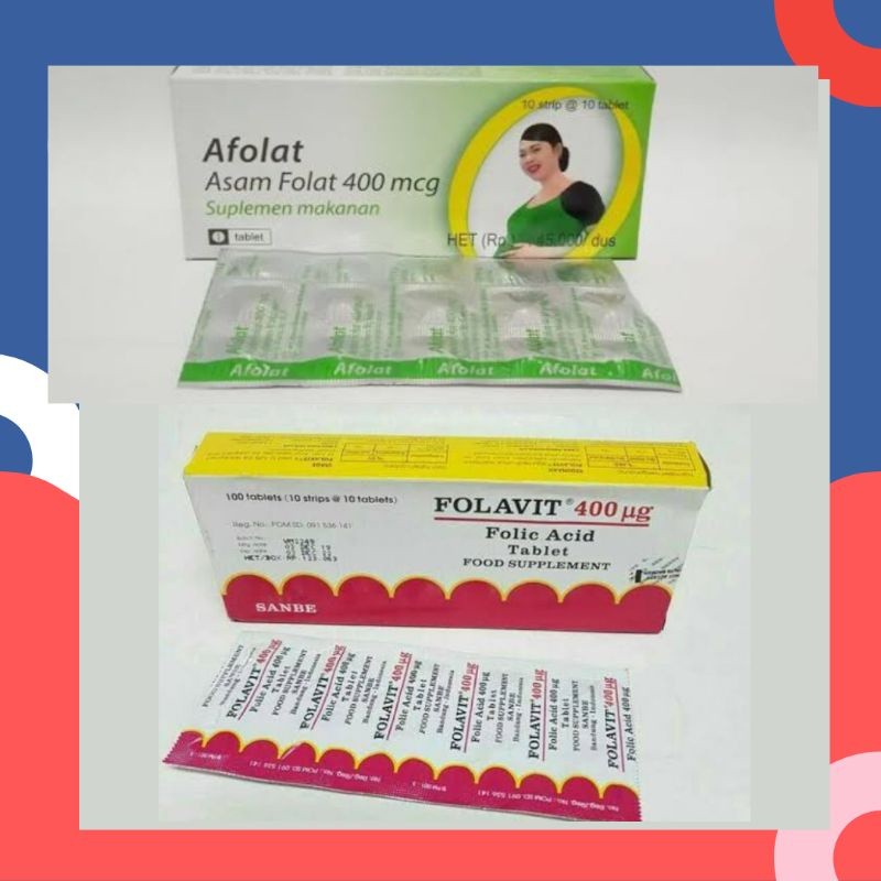 paket penyubur kandungan / promil Afolat asam folat 400mcg dan folavit 400mg  per strip