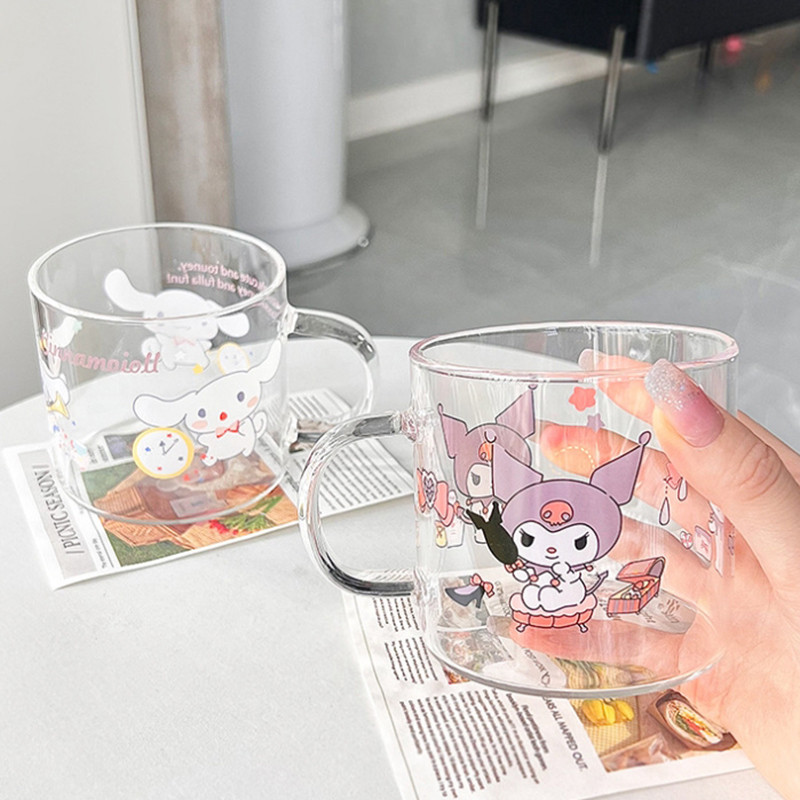 

1pcs Sanrio Kawaii Pochacco Cup Kuromi My Melody Cinnamoroll Student Breakfast Milk Juice Coffee Glass Water Cup Handle Cup Gift