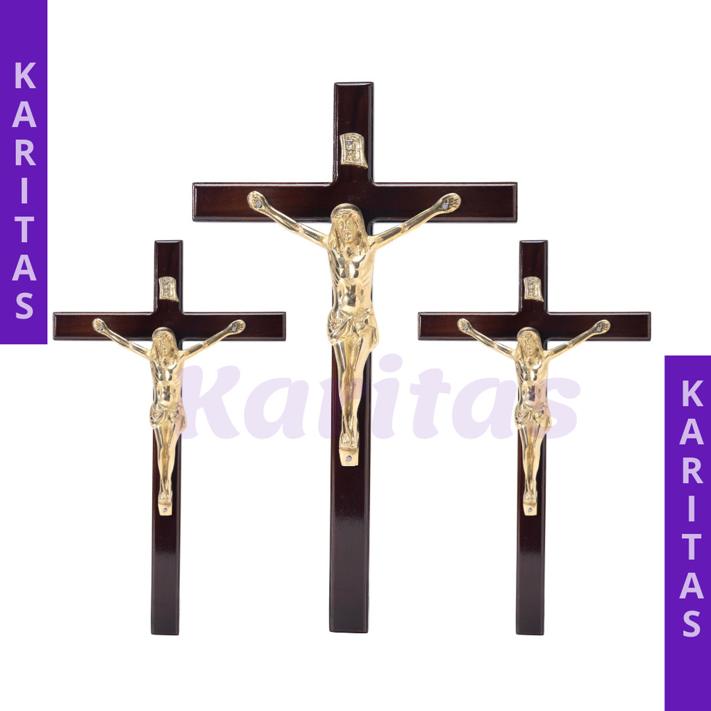 SALIB GANTUNG KORPUS KUNINGAN 40 CM / SALIB DINDING / SALIB PATUNG YESUS / SALIB KATOLIK DINDING