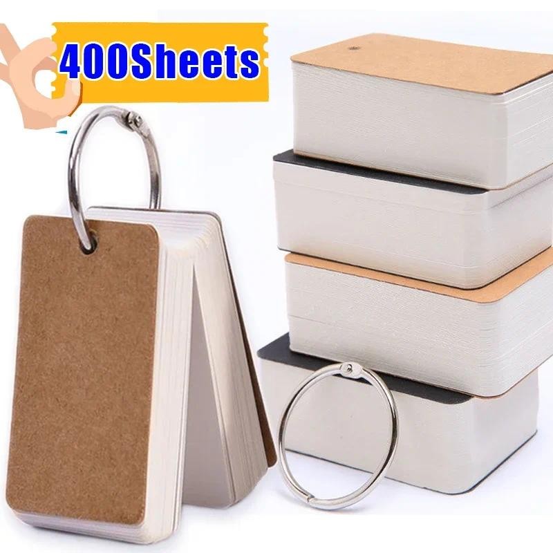 

400/100Sheets Kraft Paper Blank Flashcards with Binder Rings Spiral Notepads Mini Notebooks Study Cards Book Kawaii Stationery