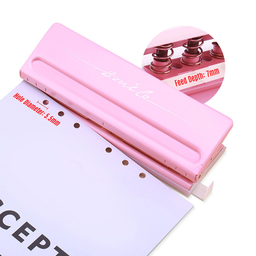 

Adjustable 6-Hole Desktop Punch Puncher for A4 A5 A6 B7 Dairy Planner Organizer Six Ring Binder with 6 Sheet Capacity