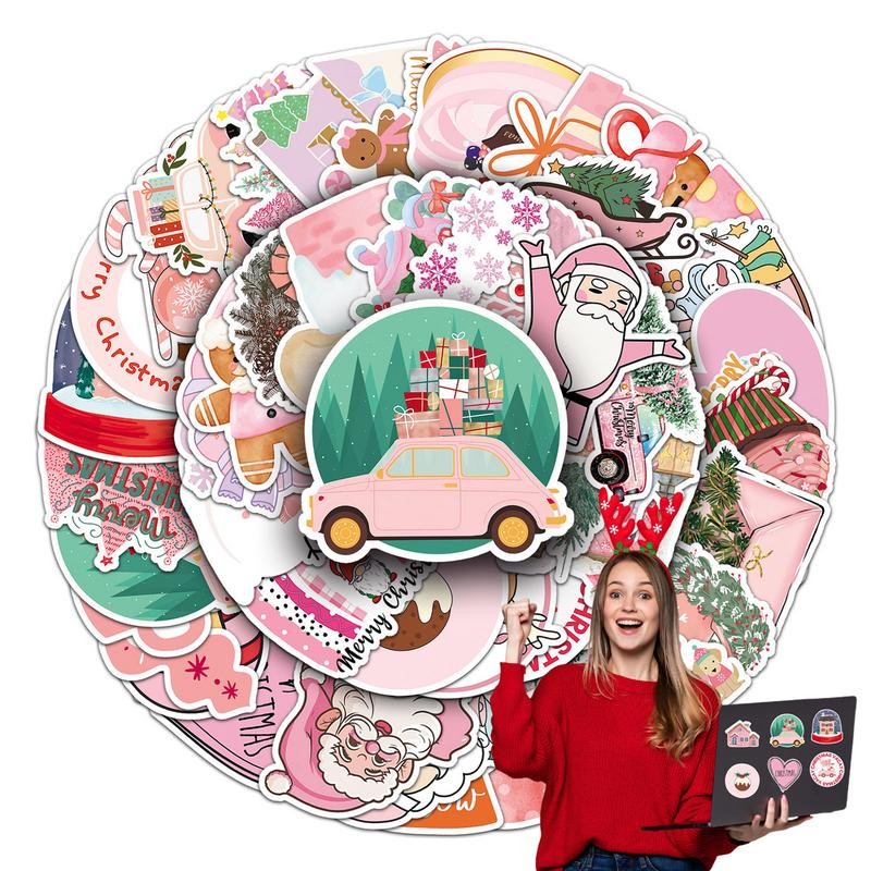 

Christmas Sticker 50pcs Pink Holiday Theme Decals Bulk Merry Waterproof Christmas Water Bottle Stickers For Water Bottles Phone