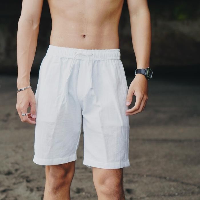 Celana Pendek Pria Linen Katun Big Size Pantai - Sakala Series Putih dan All Varians Nyaman Keren - 