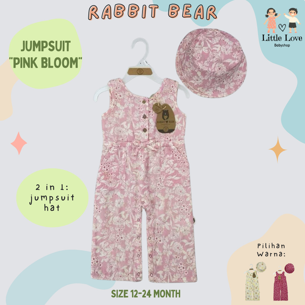 Littlelove Rabbit + Bear Set Jumpsuit dan Topi Bayi Perempuan R+B 1 sd 2 tahun /Setelan Bayi Perempu