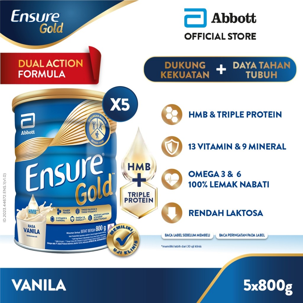 

Ensure Gold HMB Vanila 800 g - Nutrisi Dewasa Rendah Laktosa - 5 pcs