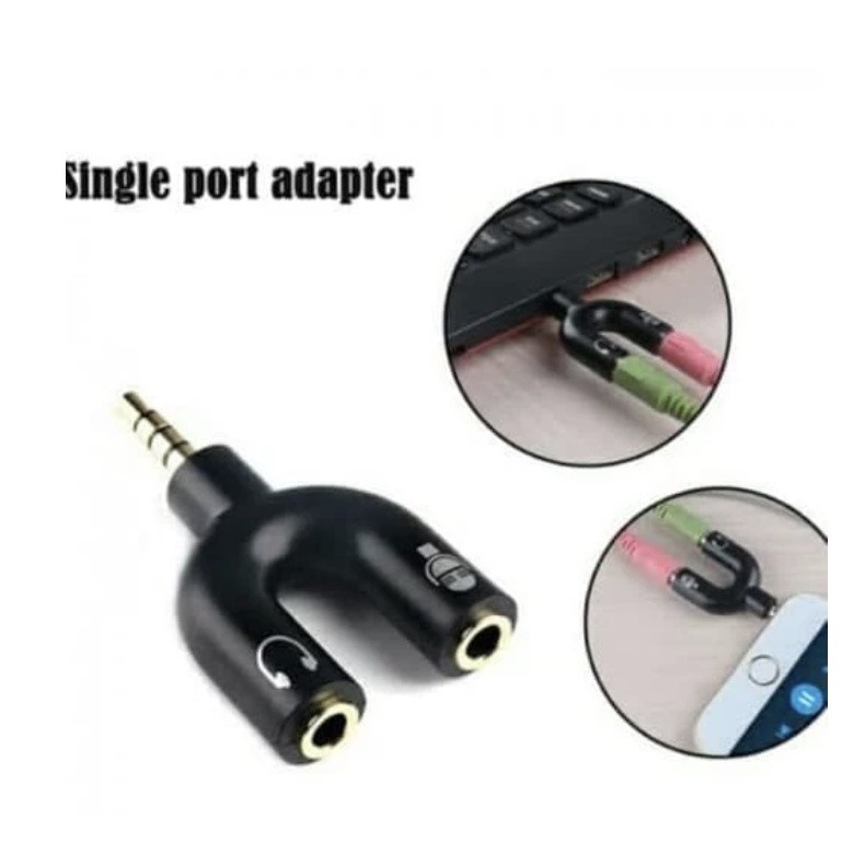 Sambungan Audio Splitter U Shape 2in1 Jack 3.5 mm to Dual Female headset + Mic Lubang Colokan