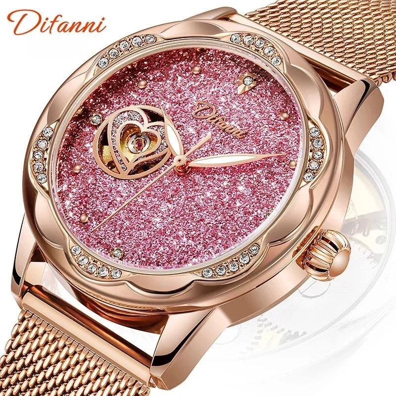 Jam Tangan Wanita Women's Tourbillon Automatic Mechanical Watch Fashion Diamond Set Automatic Moveme