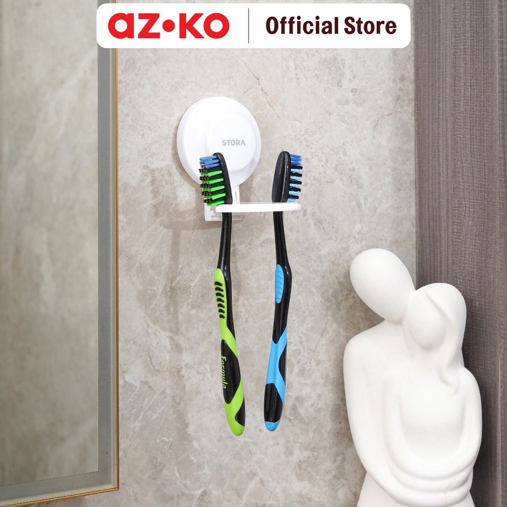 AZKO Stora Tempat Sikat Gigi Dengan Suction - Putih Toothbrush Holder Organizer Alat Pembersih Gigi 