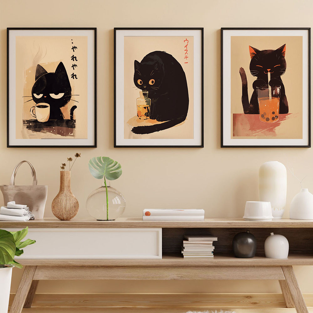

Modern Funny Cat Drink Cocktail Coffee Bubble Tea Poster Canvas Print Wall Art Room Decor Living Room Kitchen Home Decoration