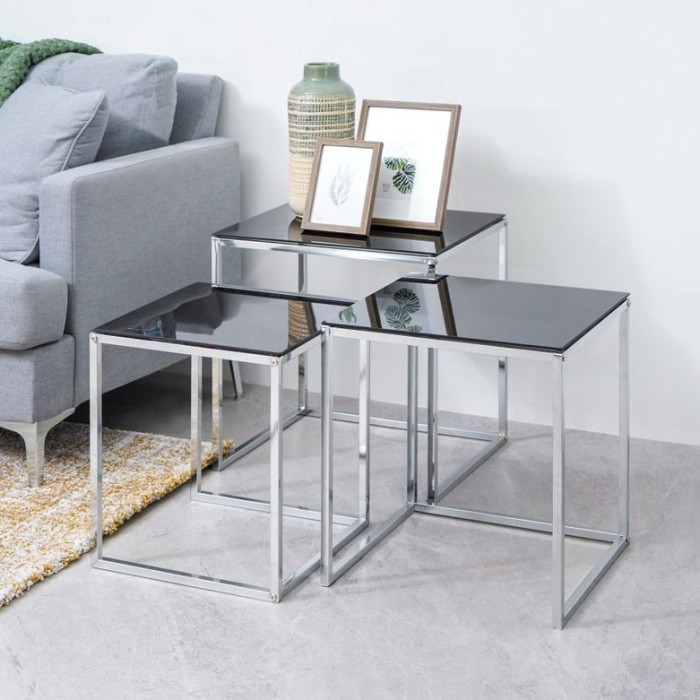 Set Meja Tamu Minimalis INFORMA Meja Sisi Kaca Side Table