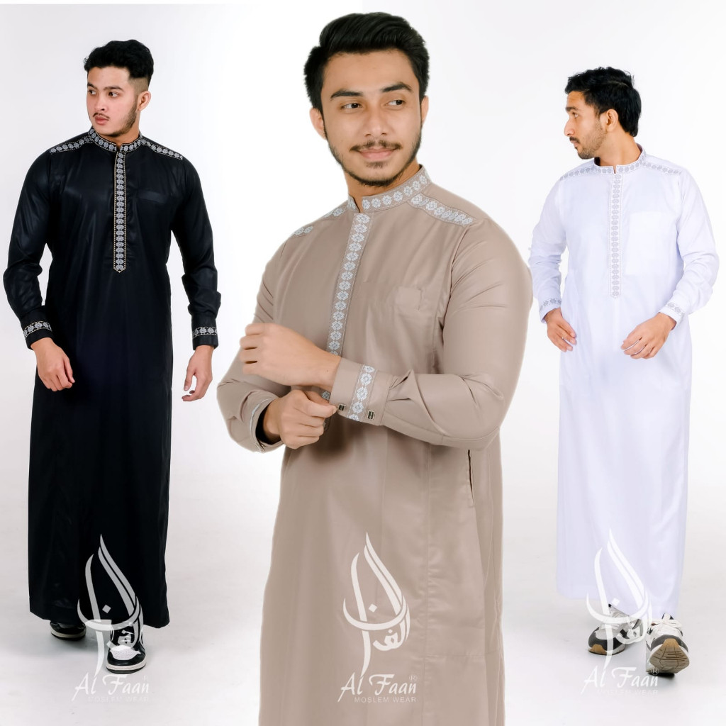 (AL FAAN) Jubah Slimfit Pria Gamis Pria Jubah bordir Jubah pria muslim saudi Gamis muslim jubah Al f
