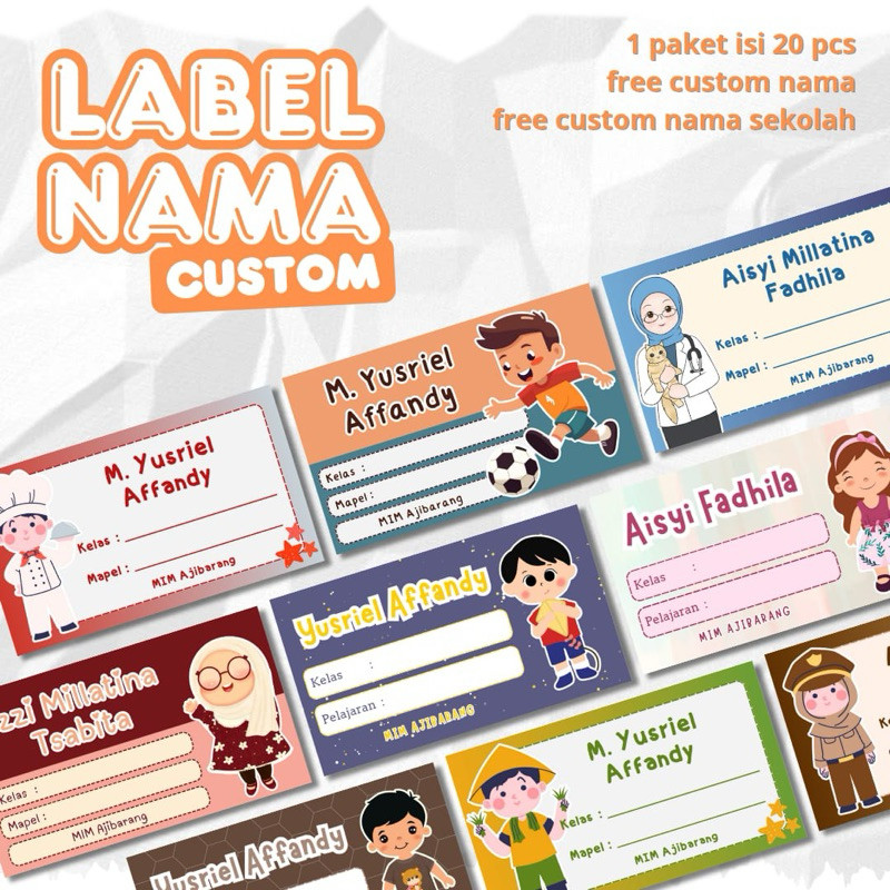 

WORDGIFT ISI 20 pcs Sticker Label Buku Pelajaran Free Custom Nama Dan Sekolah Anak Stiker Nama Custom Pelajaran / Stiker Nama Sekolah / Stiker Nama Buku / Sticker Name Stiker Nama Custom Pelajaran / Stiker Nama Sekolah / Stiker Nama Buku / Sticker Name