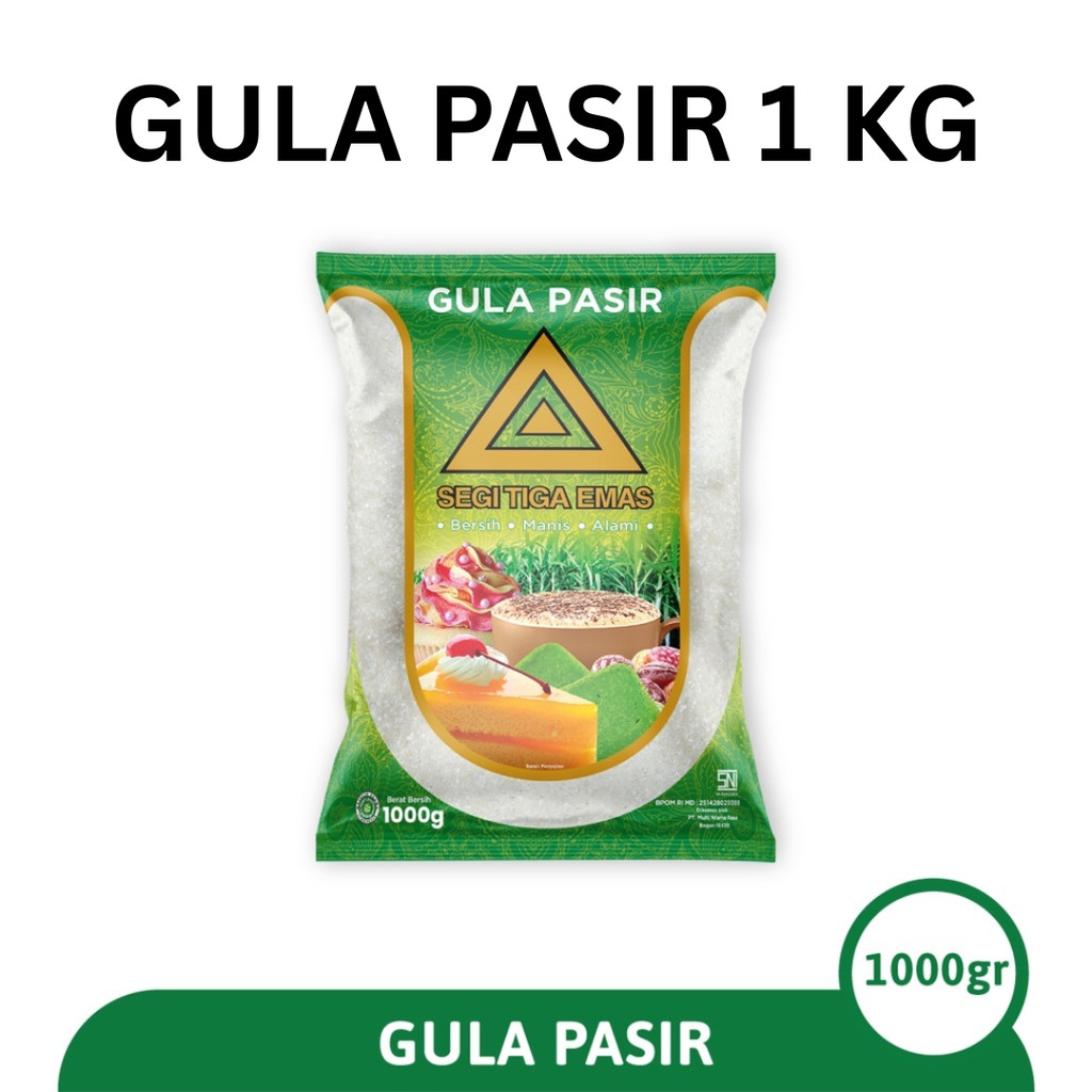 

Gula Pasir Kemasan Merk Segitiga Emas 1 Kg/ Gula Pasir Kemasan Segi Tiga Emas