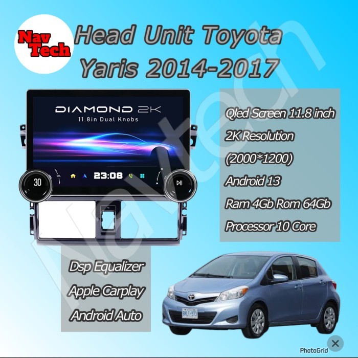 Head unit android 11.8 inch Toyota Yaris/Vios 2014-2017 Qled Screen 2K