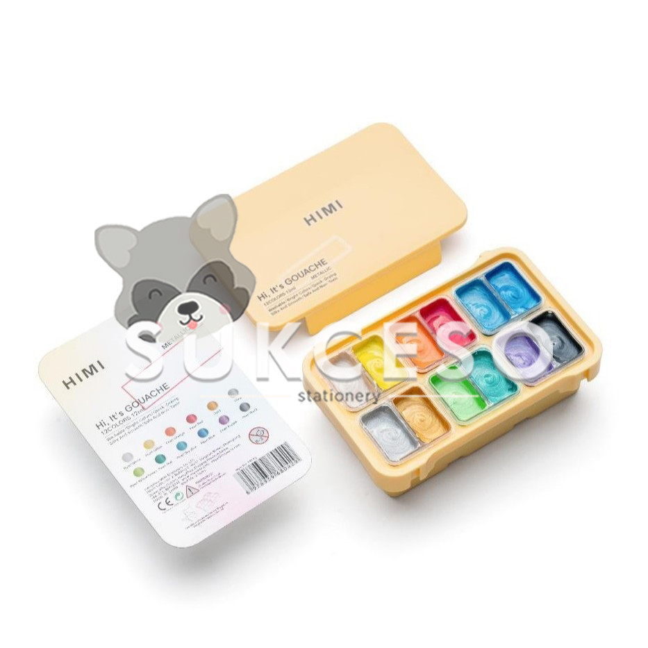 

HIMI Gouache Paint Metallic Set 12 Color 12ml Cat Lukis Metalik 12 Warna