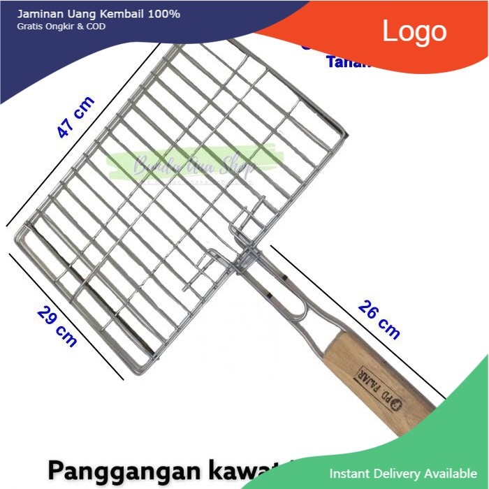 Panggangan Ikan Ukuran Jumbo Gagang Kayu Pemanggang daging ayam sate Alat panggang jepit buah Kuat b