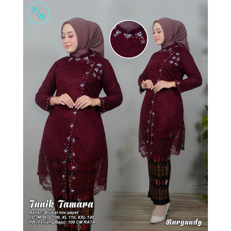 Kebaya Modern Setelan Tunik Brukat Payet Tamara Set Rok Plisket Batik Baju Kondangan Modern