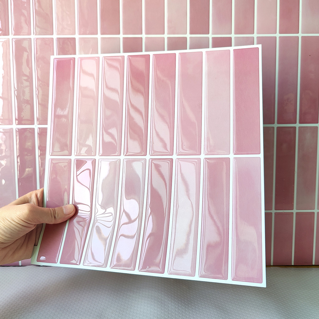 1pc Ceramic Tile Design Wall Sticker Kitchen & Bathroom Backsplash 3D Glossy Subway Peel And Stick V