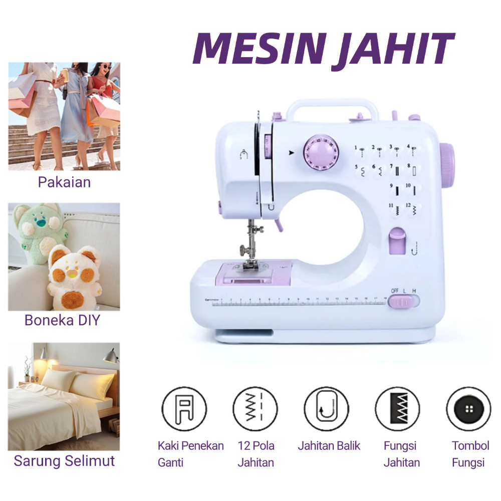 【Garansi 3 Tahun】Mesin Jahit Rumah Multifungsi Mini dengan 12 Pola Jahitan, Jahit Listrik, Cocok unt