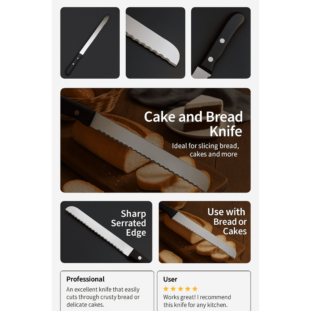 Pisau Bread Cake Knife / Pisau Roti / Pisau Pemotong / Pisau Roti Kue Panjang Bahan Stainless Gerigi