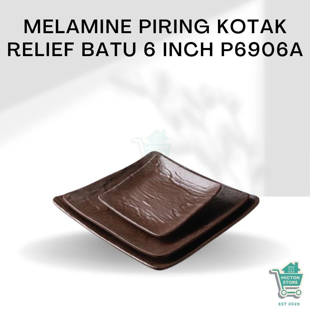 LUXTON Premium Melamine Piring Kotak Relief Batu 6 inch P6906A Piring Kotak Relief Batu Piring Perse