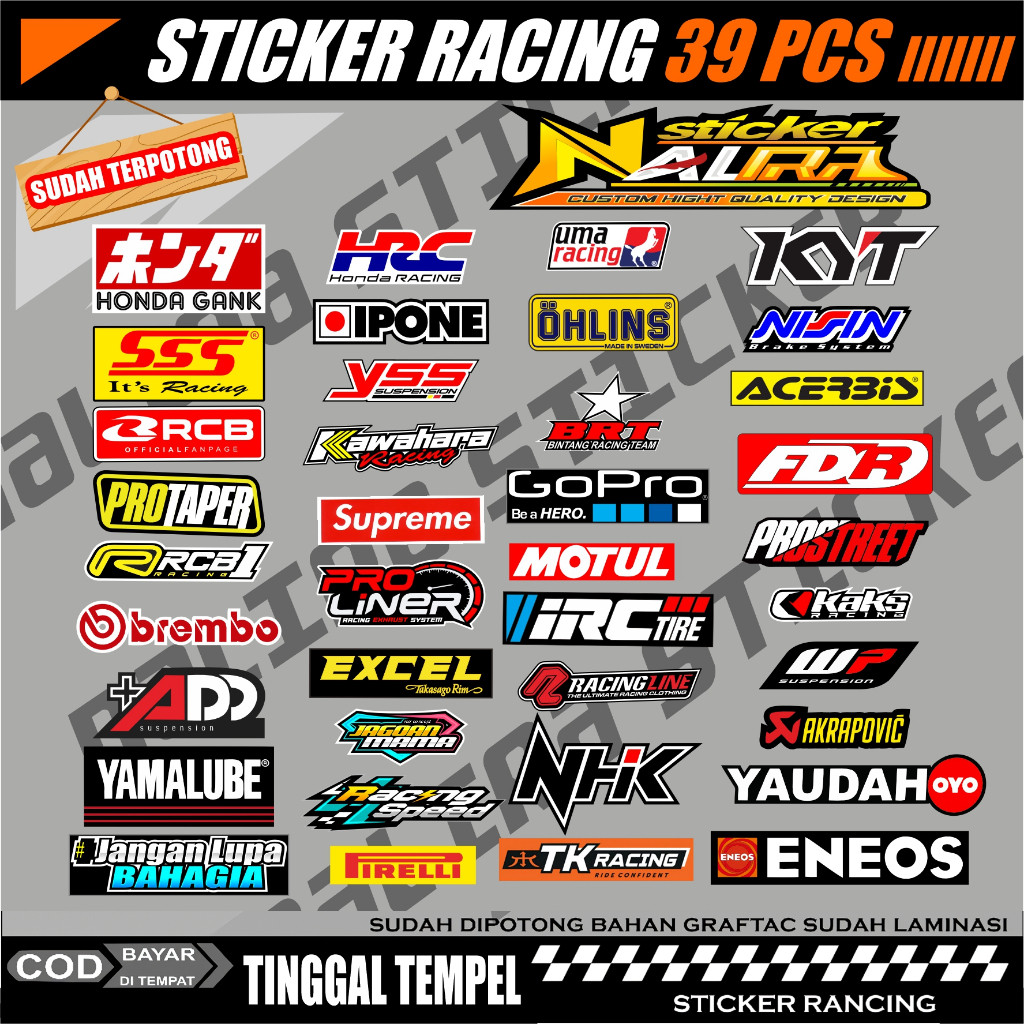 

39 PCS Stiker Motor Sponsor Racing Sudah Terpotong Bahan Premium
