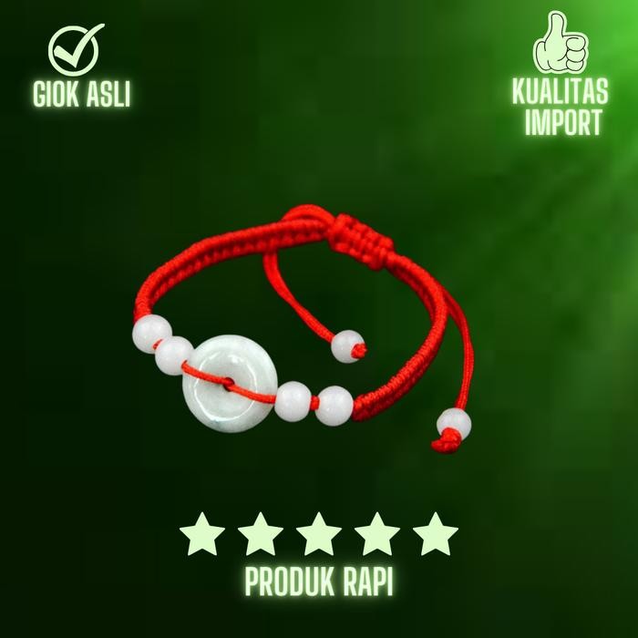 Gelang Batu Giok Putih Tali Merah  - Gelang Giok Tali Merah Pria dan Wanita