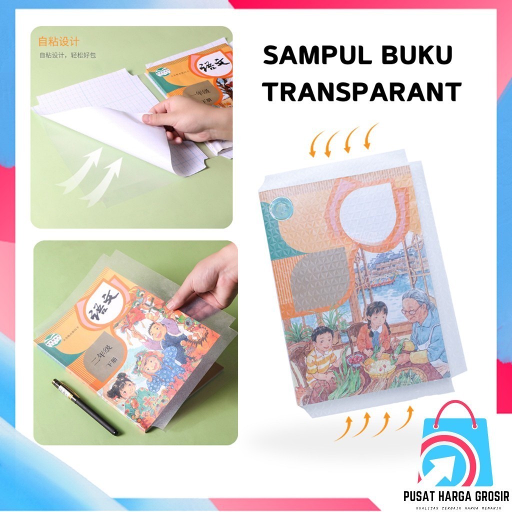 

Ready - Sampul Buku Tulis Sekolah Diamond Transparant Polos Stiker Sampul Buku Isi 10 Lembar Self-Adhesive Book Cover Waterproof Sticker Pelindung Cover Buku Dengan Perekat Model Buram Tahan Air 10Pcs