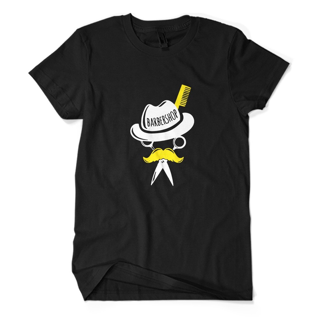 Buat Kaos Custom Satuan, E Kaos Distro Premium BARBERSHOP TUKANG CUKUR SISIR KUMIS TOPI - Baju Logo 