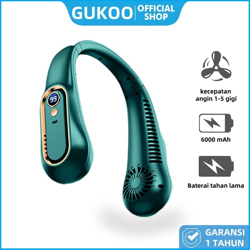 GUKOO Kipas Angin Leher Portable, 5  Speed, Baterai Tahan Lama, Ringan & Nyaman