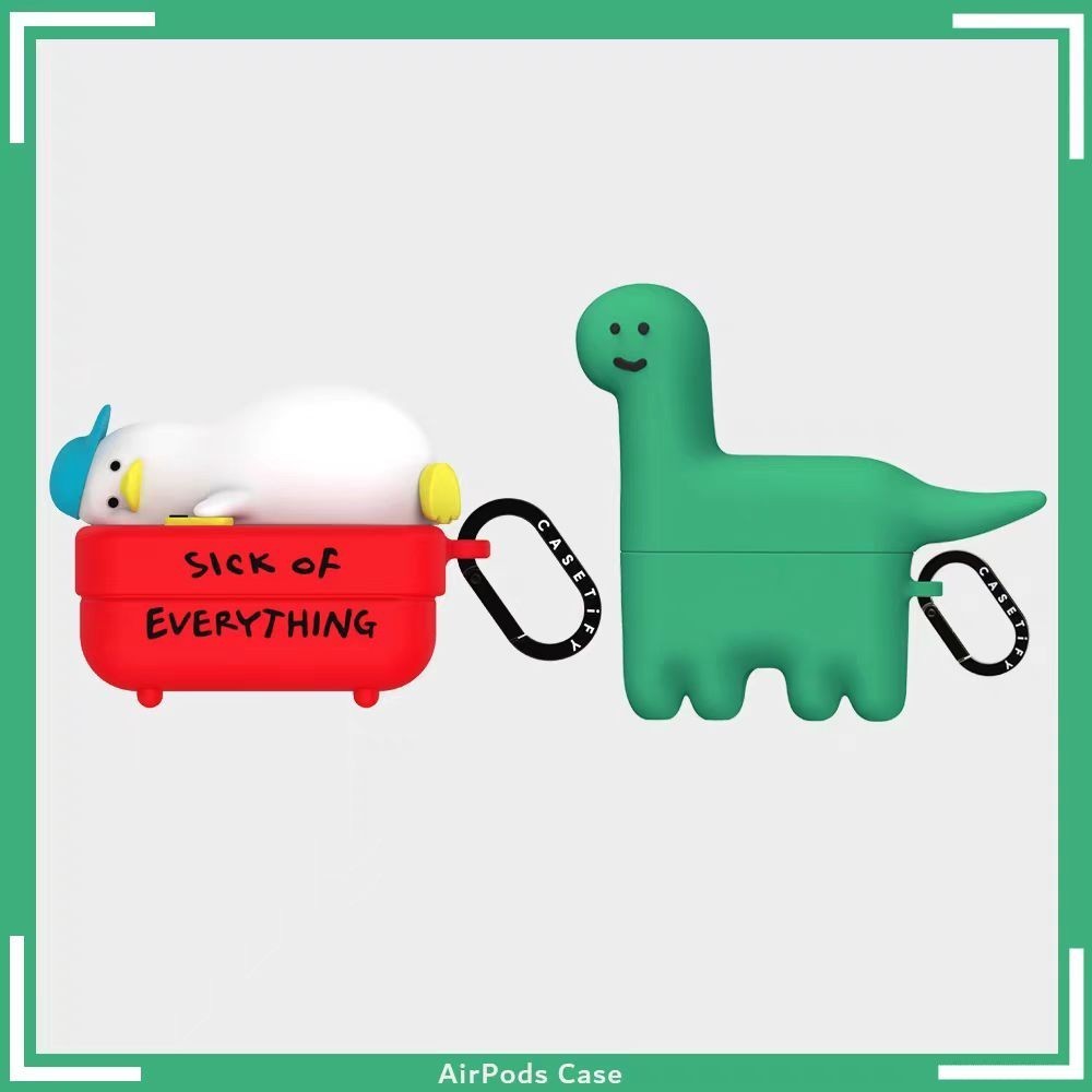 Tify Cute Liquid Silicone Berbaring Flat Duck Qiao Guman Dinosaur Shock-resistant Earphone Case, Coc