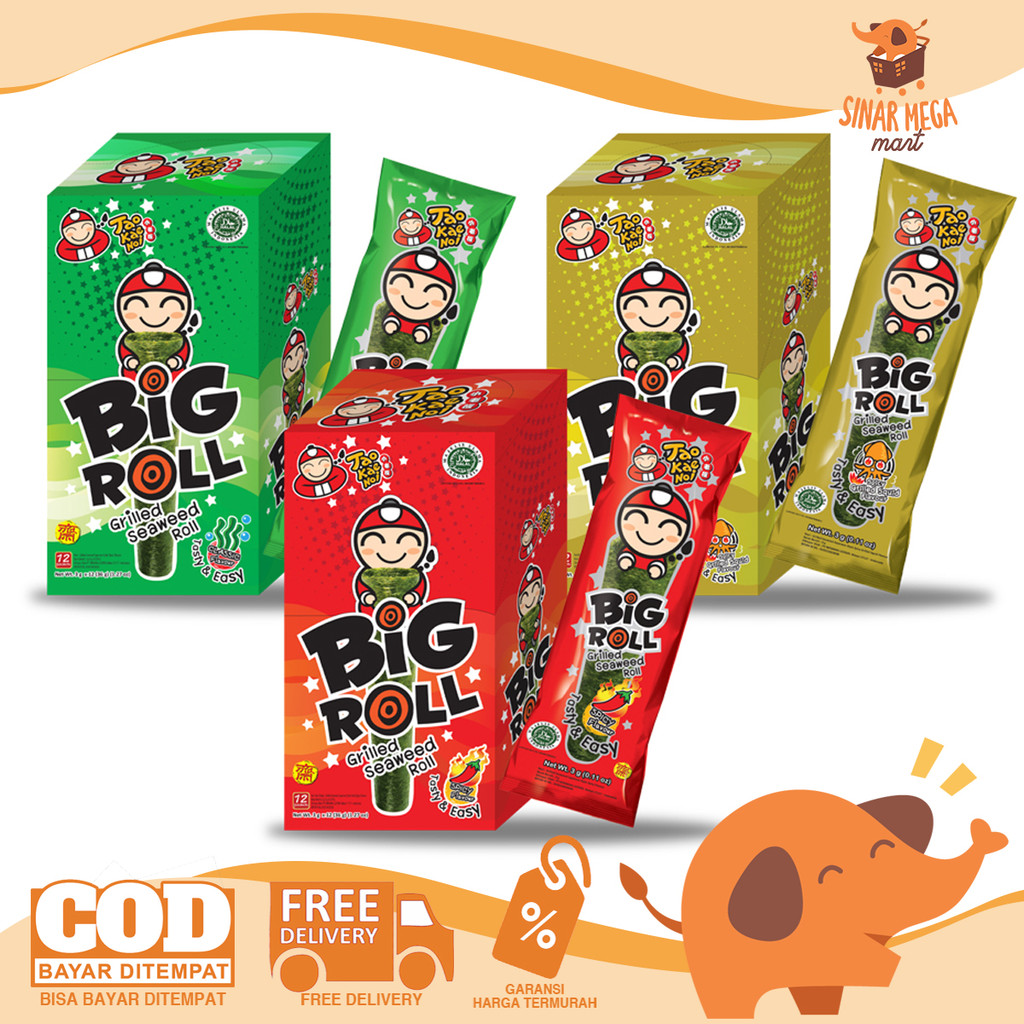 

Tao Kae Noi Crispy Seaweed Big Roll BOX LUSINAN Isi 12 - Snack Cemilan Nori Rumput Laut Gulung Murah