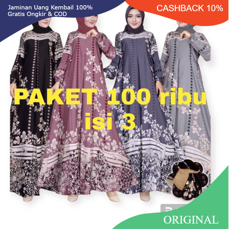 PAKET 100 ribu isi 3 gamis selena premium lengan kerut