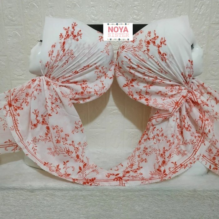 Hijab jilbab kerudung segiempat motif putih merah voal premium lacercut