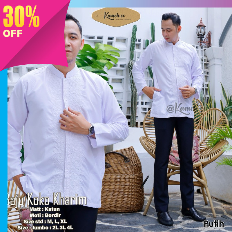 BAJU KOKO ANAK REMAJA LAKI LAKI / Koko katun Pria Dewasa Bordir Putih Lengan Panjang koko putih bord