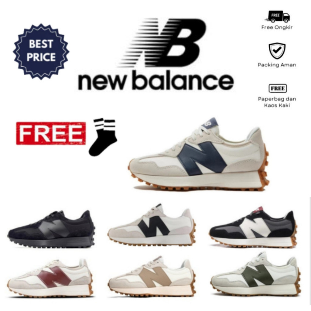 New Balance NB 327 Kulit Buatan Retro Pembungkus Penyerap Guncangan Penopang Keseimbangan Tahan Aus 