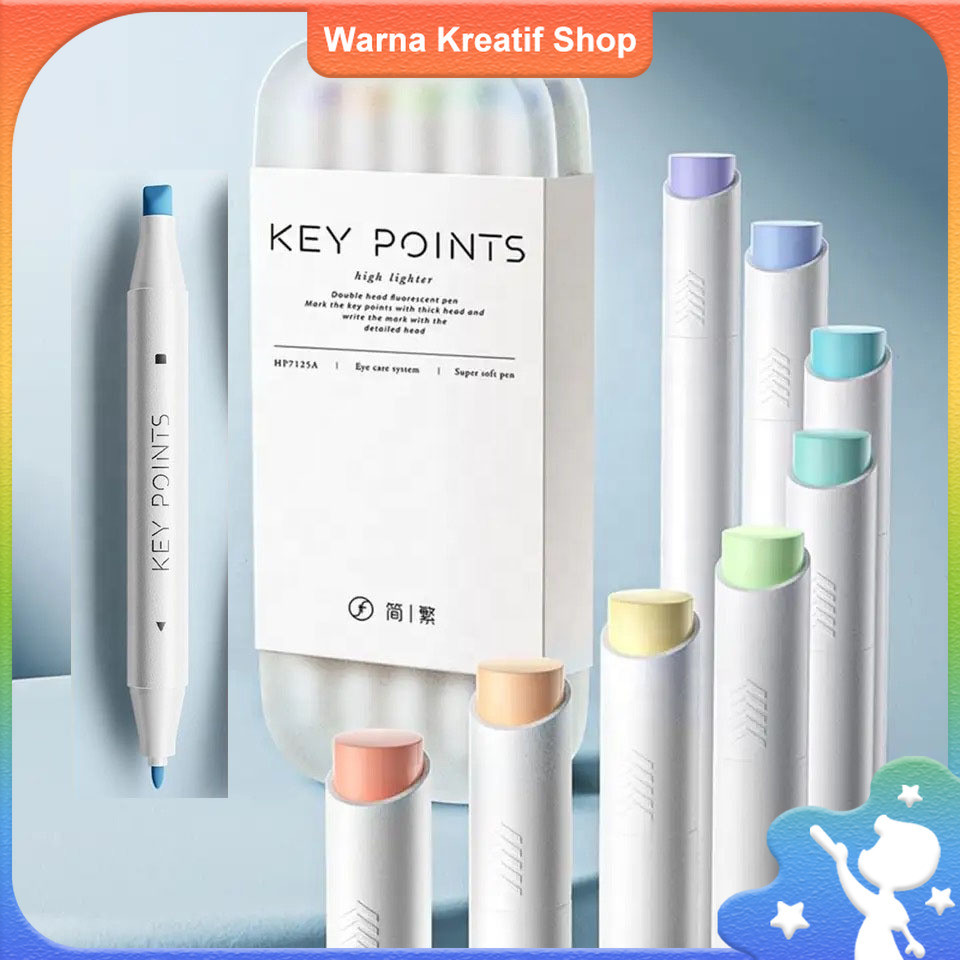 

5pcs Key Point Dual Side Pastel Highlighter Marker with Chisel and Fine Tip