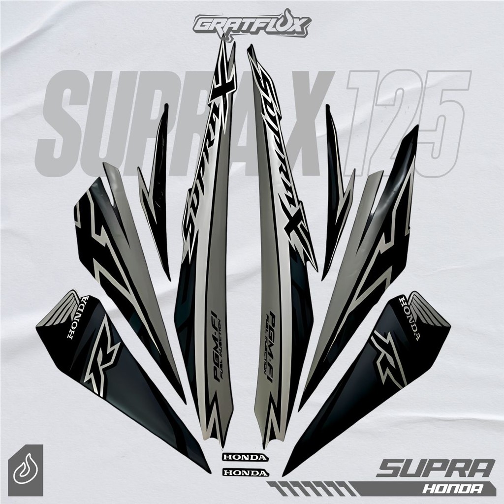 Striping Motor Honda Supra X 125 Fi 2018 Warna Abu Grey Klawu body Hitam berkualitas