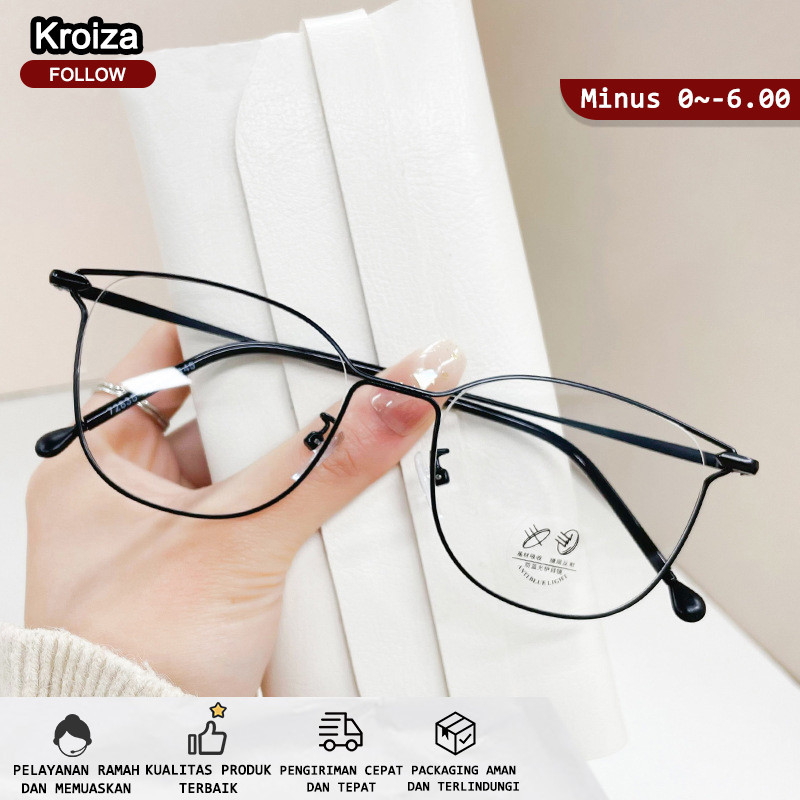 kroiza Kacamata Photocromic Minus Wanita Pria Bluecromic Silinder Anti Blueray Kaca Mata Optik