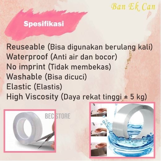 

2mmX5meter Double Tape Nano Tape Ivy Grip Tape Isolasi Selotip