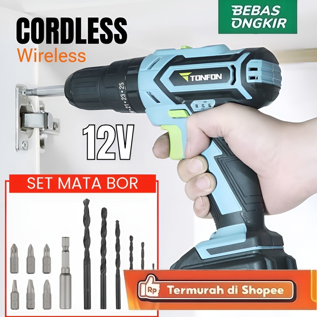 Cordless Impact Bor Wireless Cordless Drill Impact Bor Obeng Listrik Electrik 12V 1300RPM