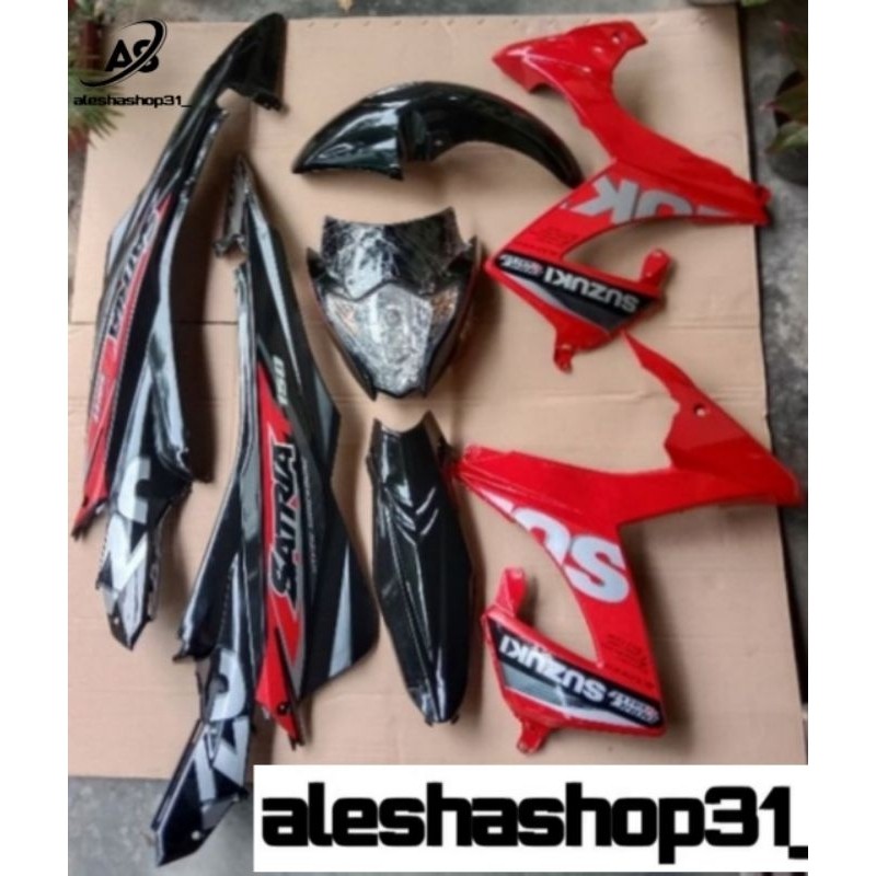 Paket fullset full set bodi body halus full hitam merah GP SUZUKI SATRIA F FU FL FACELIFT plus stick
