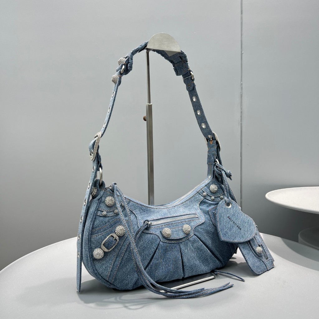 TOP Balen * iag Le Cagole Half Moon Underarm Bag Crossbody Bag Cowhide Series Dot Diamond Willow Nai
