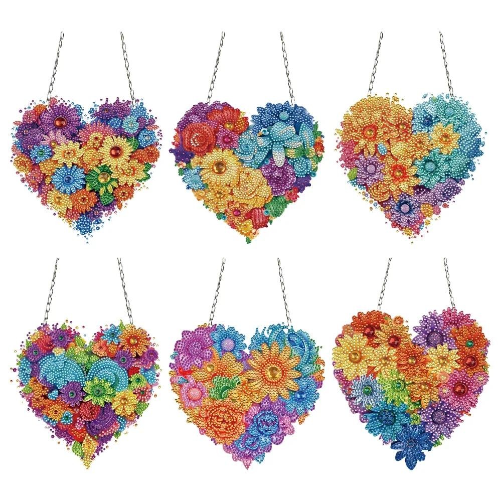 

Single-Sided Diamond Painting Home Decor Heart Flower Round Diamond Art Hanging Pendant Diamond Painting Hanging Pendant
