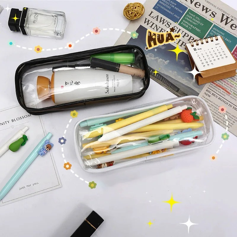 

Tempat Pensil Transparan Pouch Dompet Mika Make Up Transparan Kotak Pensil Simple Aesthetic