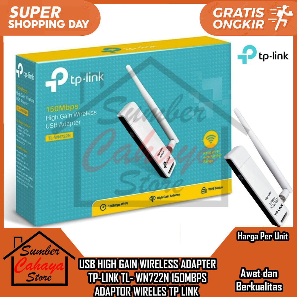 Usb High Gain Wireless Adapter Tp-Link Tl- Wn722n 150mbps Adaptor Wireles Tp Link Aksesoris Komputer